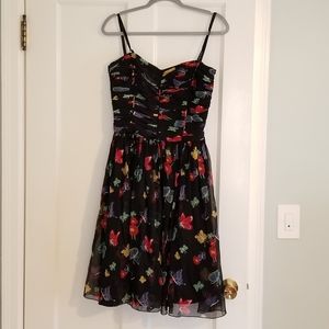 Strapless butterfly& flower dress w ruched top